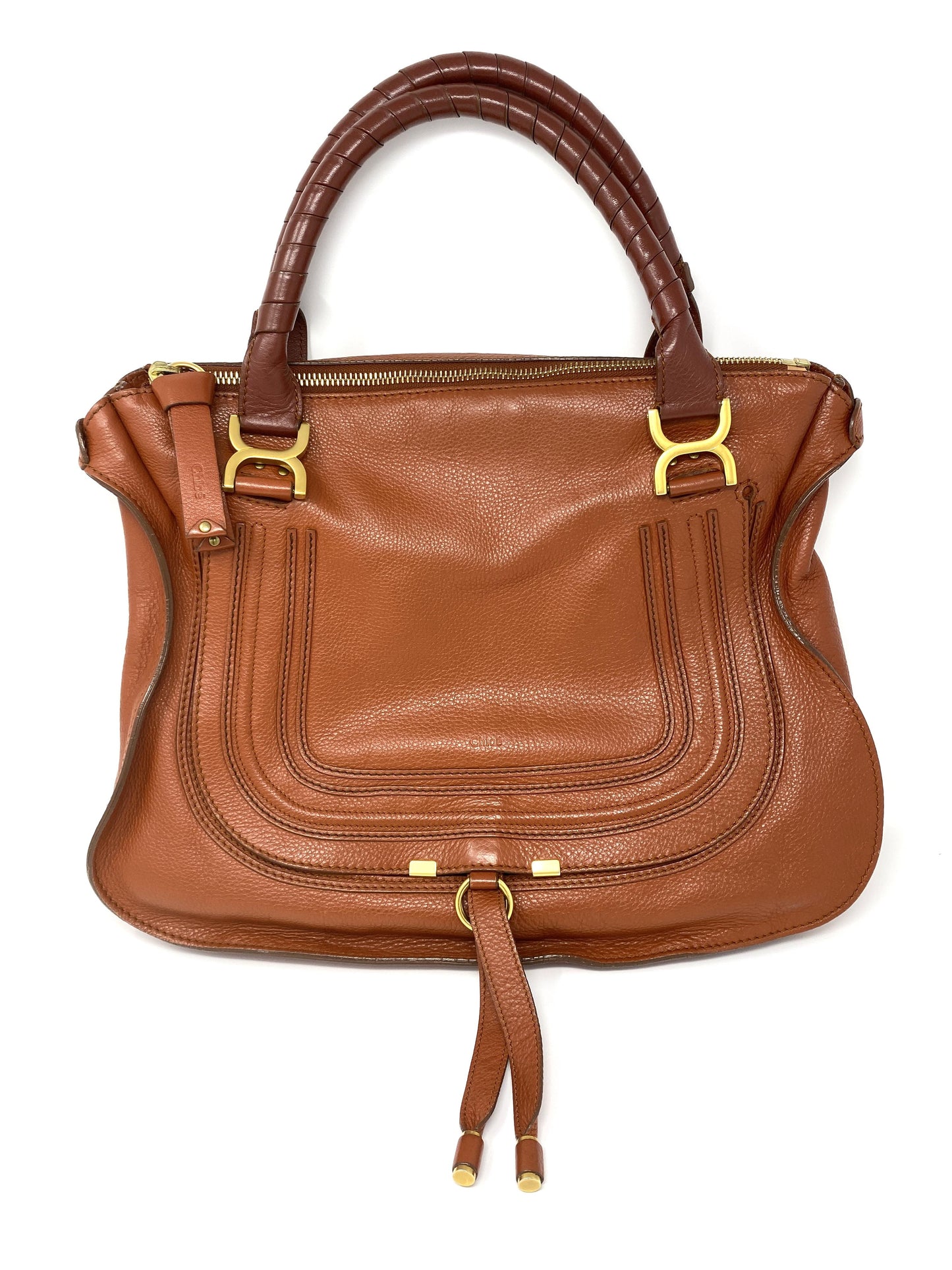 CHLOÉ MARCIE LARGE LEATHER HANDBAG IN CAMEL
