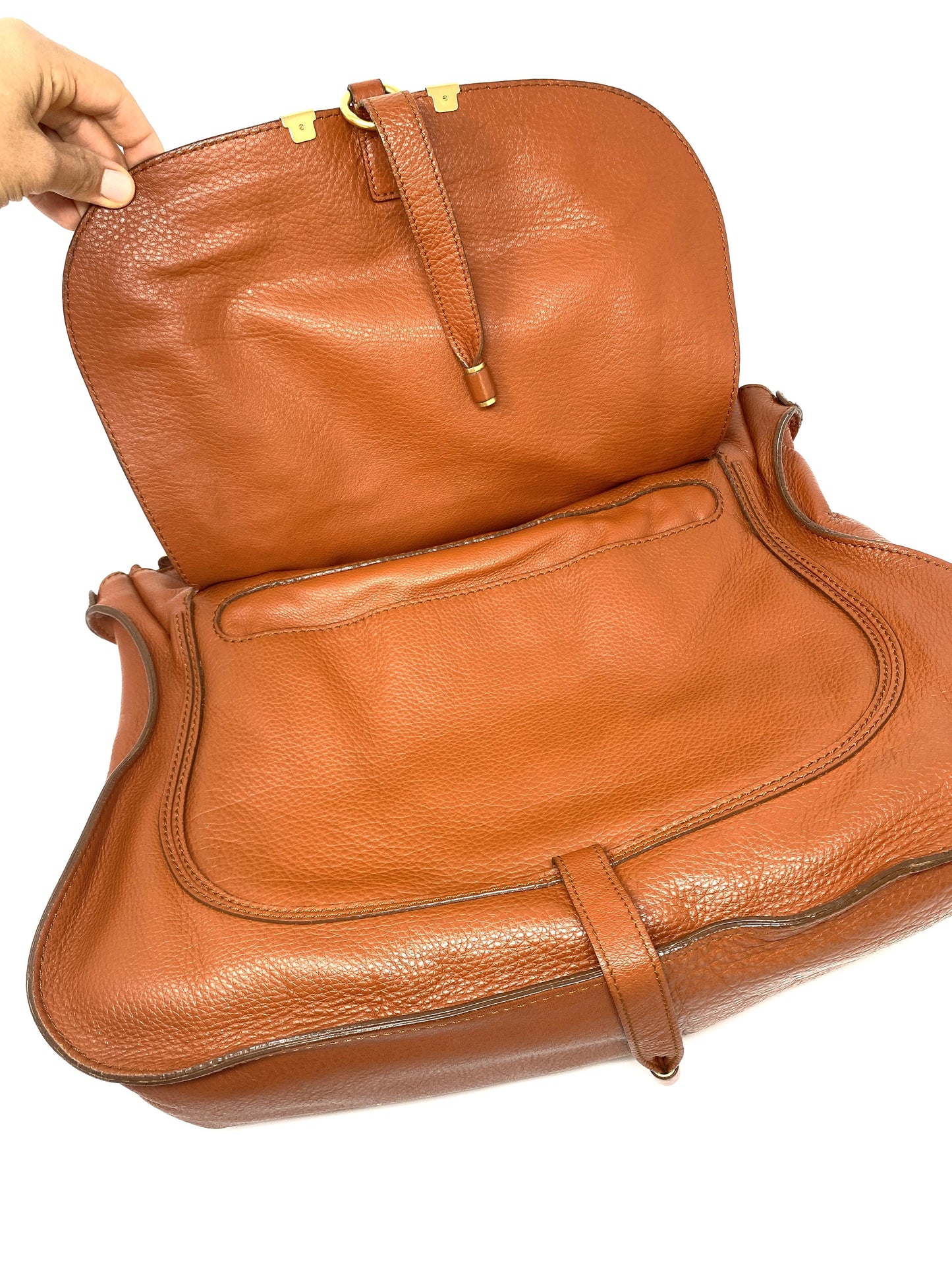 CHLOÉ MARCIE LARGE LEATHER HANDBAG IN CAMEL