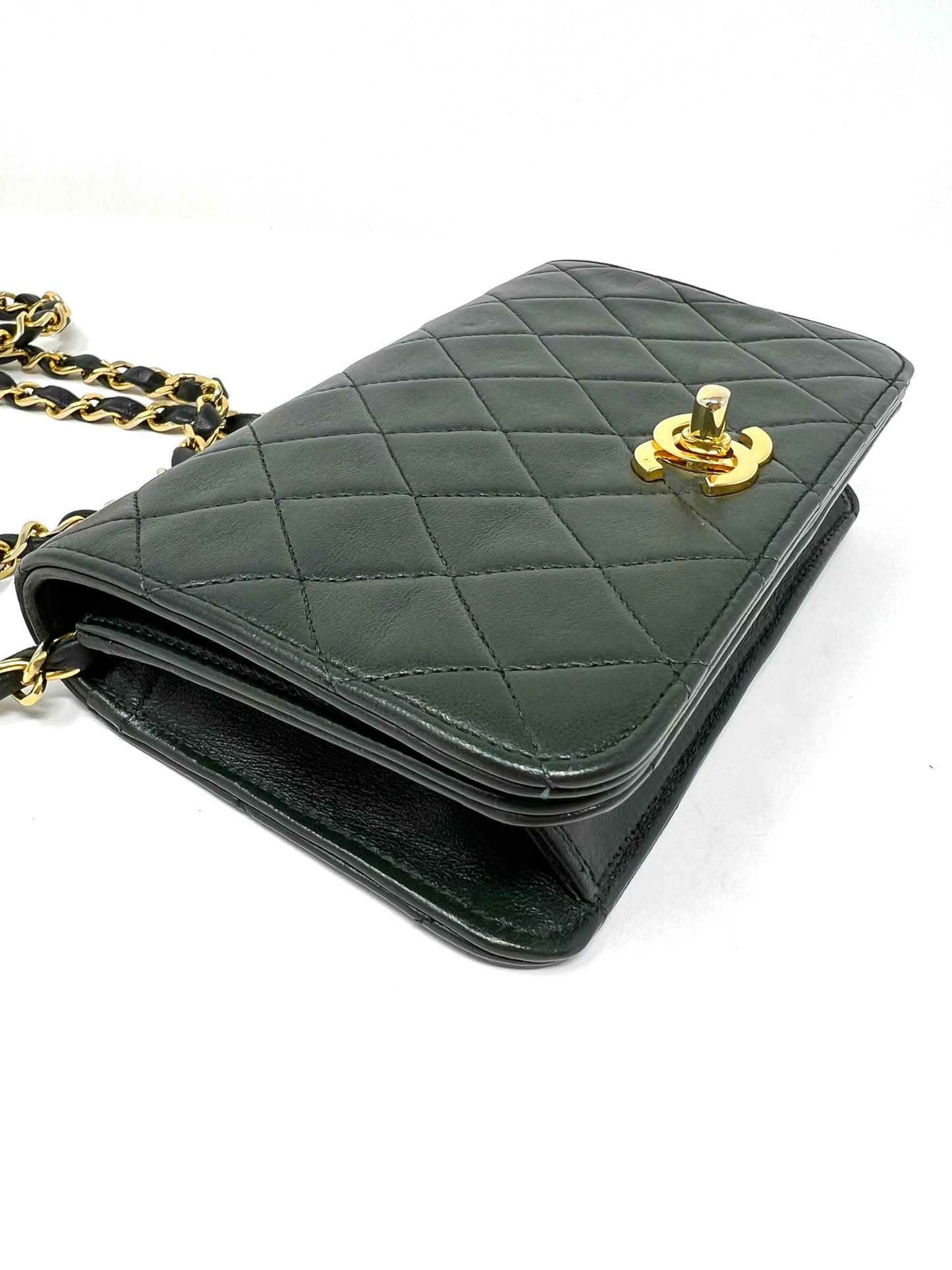 Rare Vintage 90's CHANEL Forest Green Flap Bag or Clutch