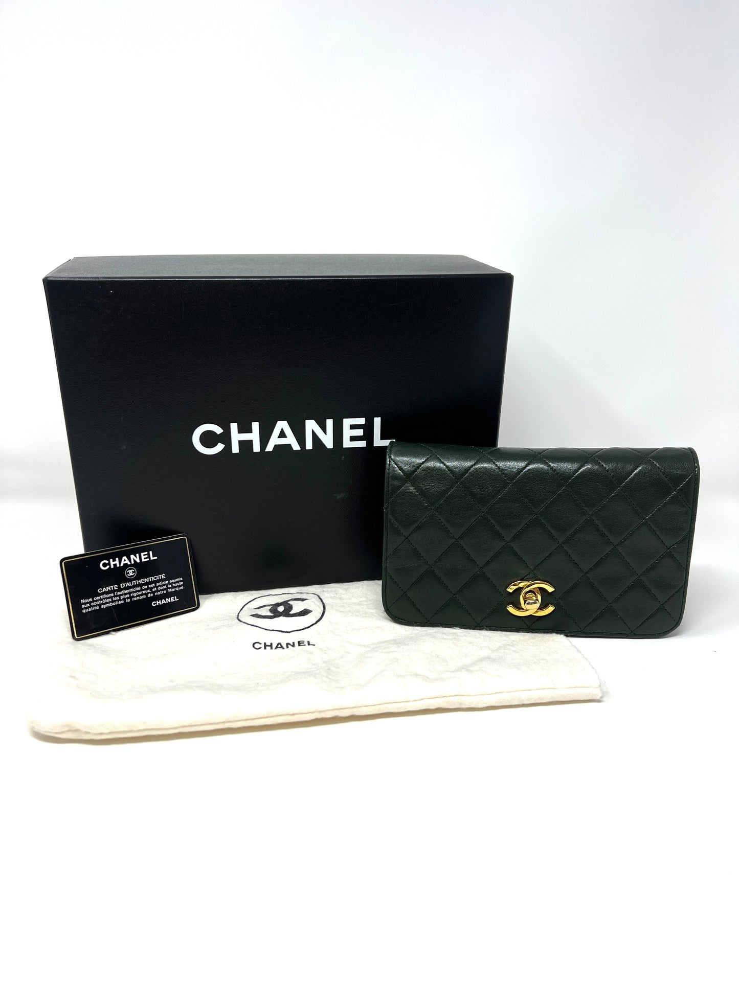 Rare Vintage 90's CHANEL Forest Green Flap Bag or Clutch