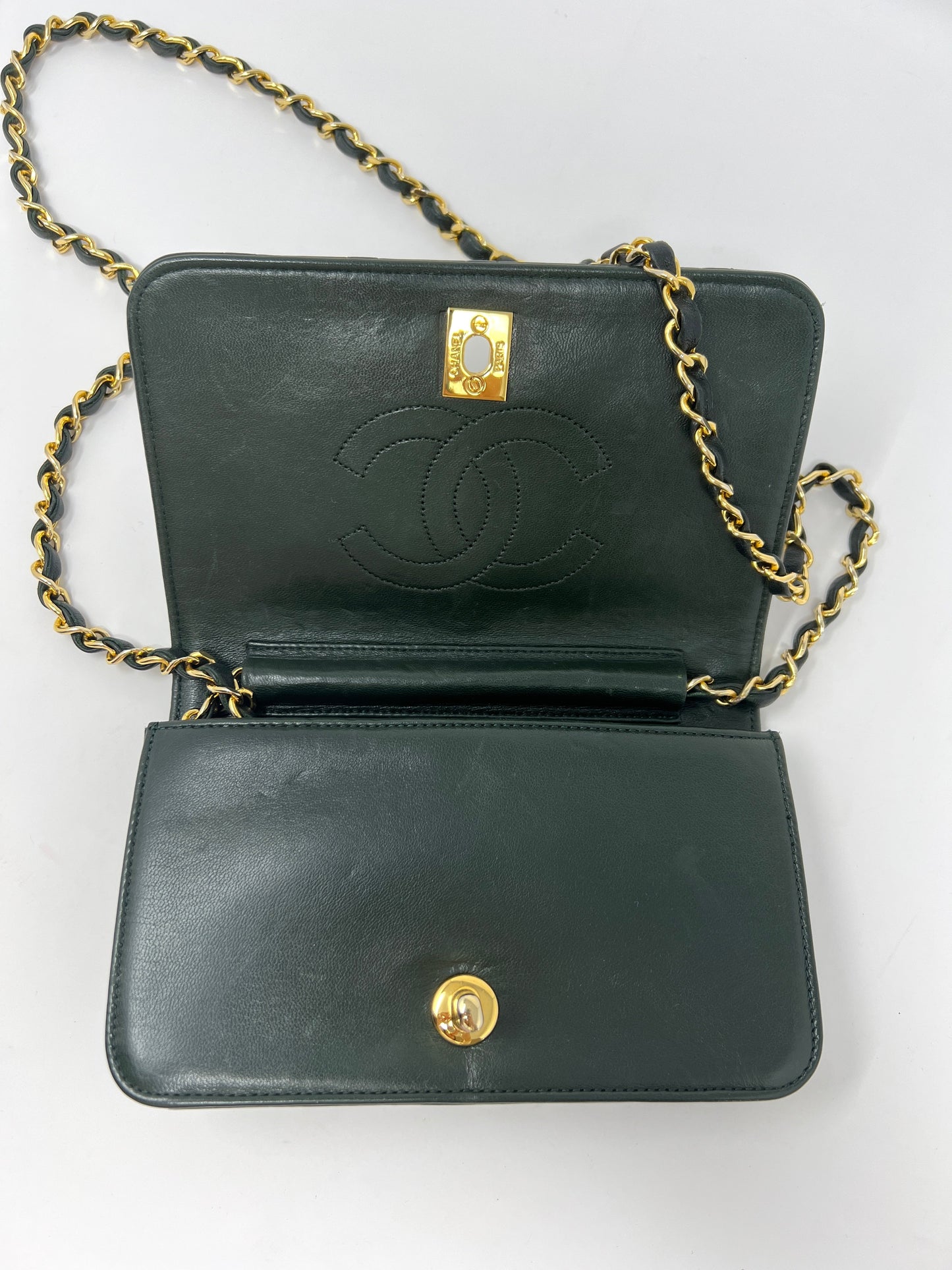 Rare Vintage 90's CHANEL Forest Green Flap Bag or Clutch