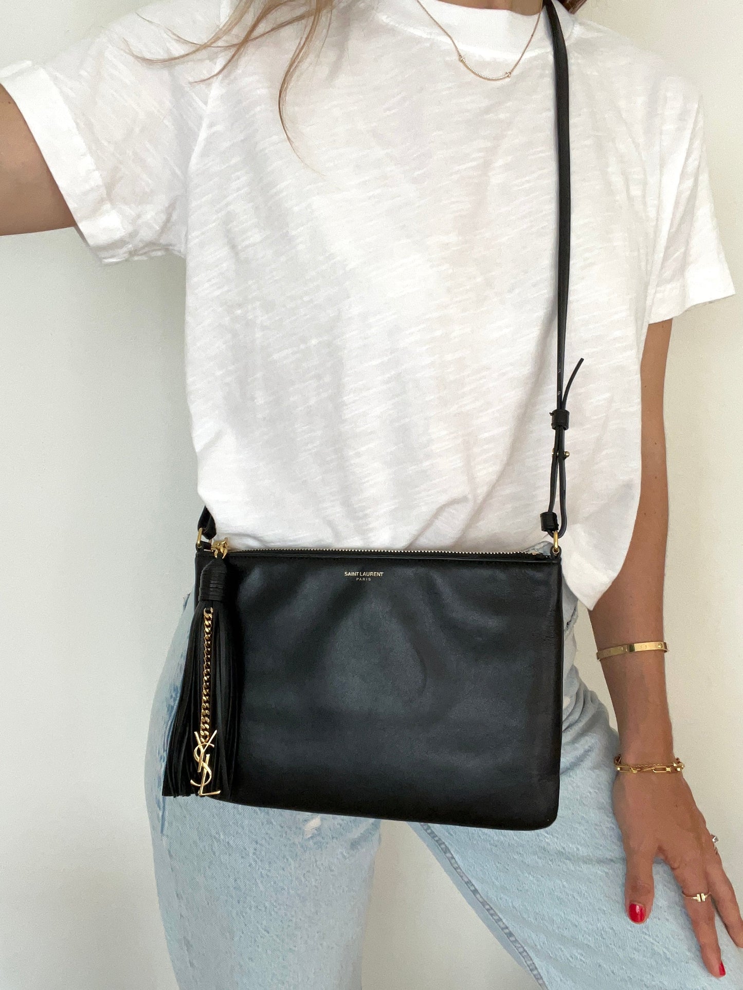 Black Cross-body Bag with Leather Tassel