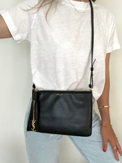 Black Cross-body Bag with Leather Tassel