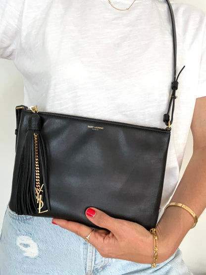 Black Cross-body Bag with Leather Tassel