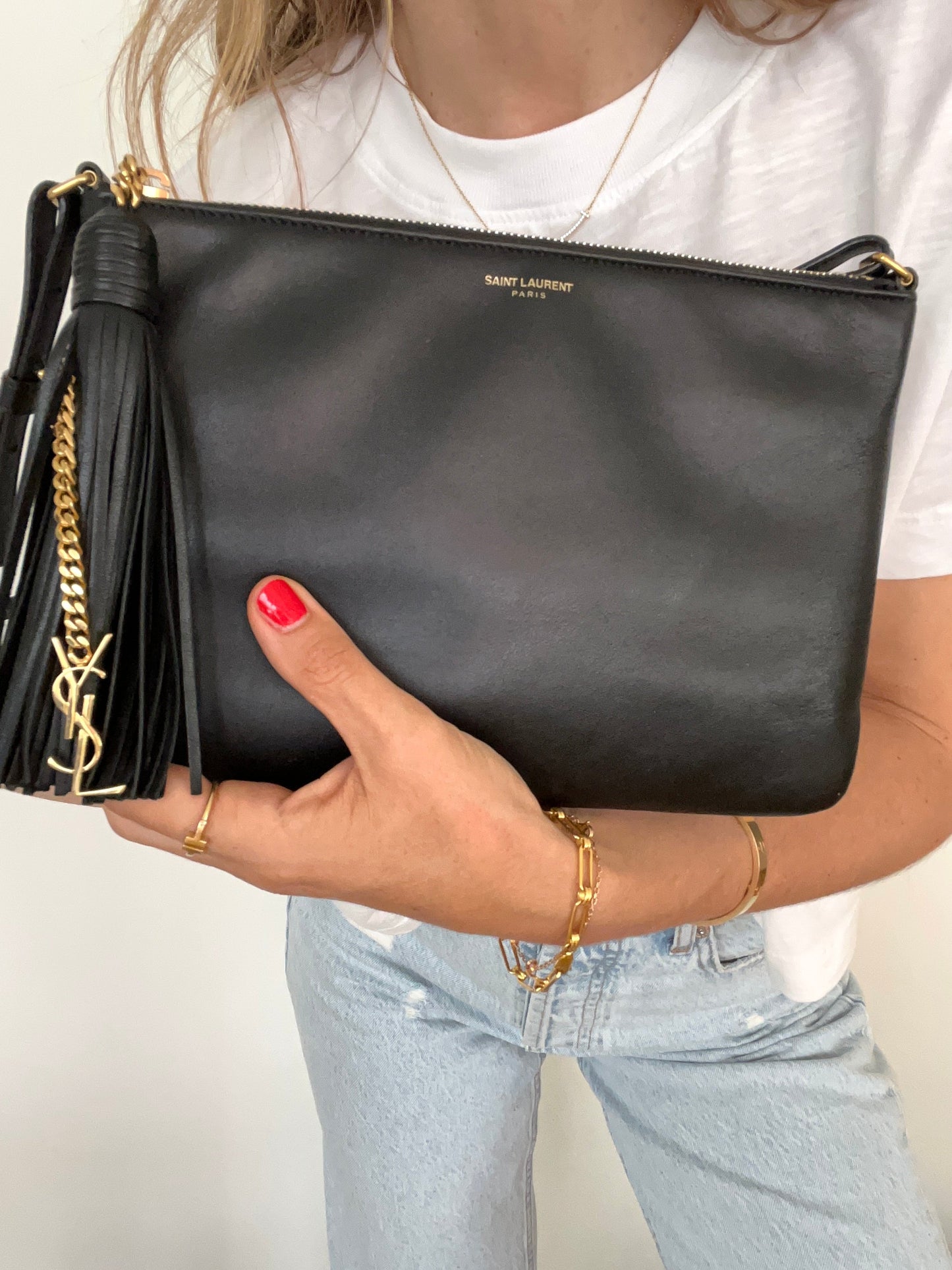Black Cross-body Bag with Leather Tassel