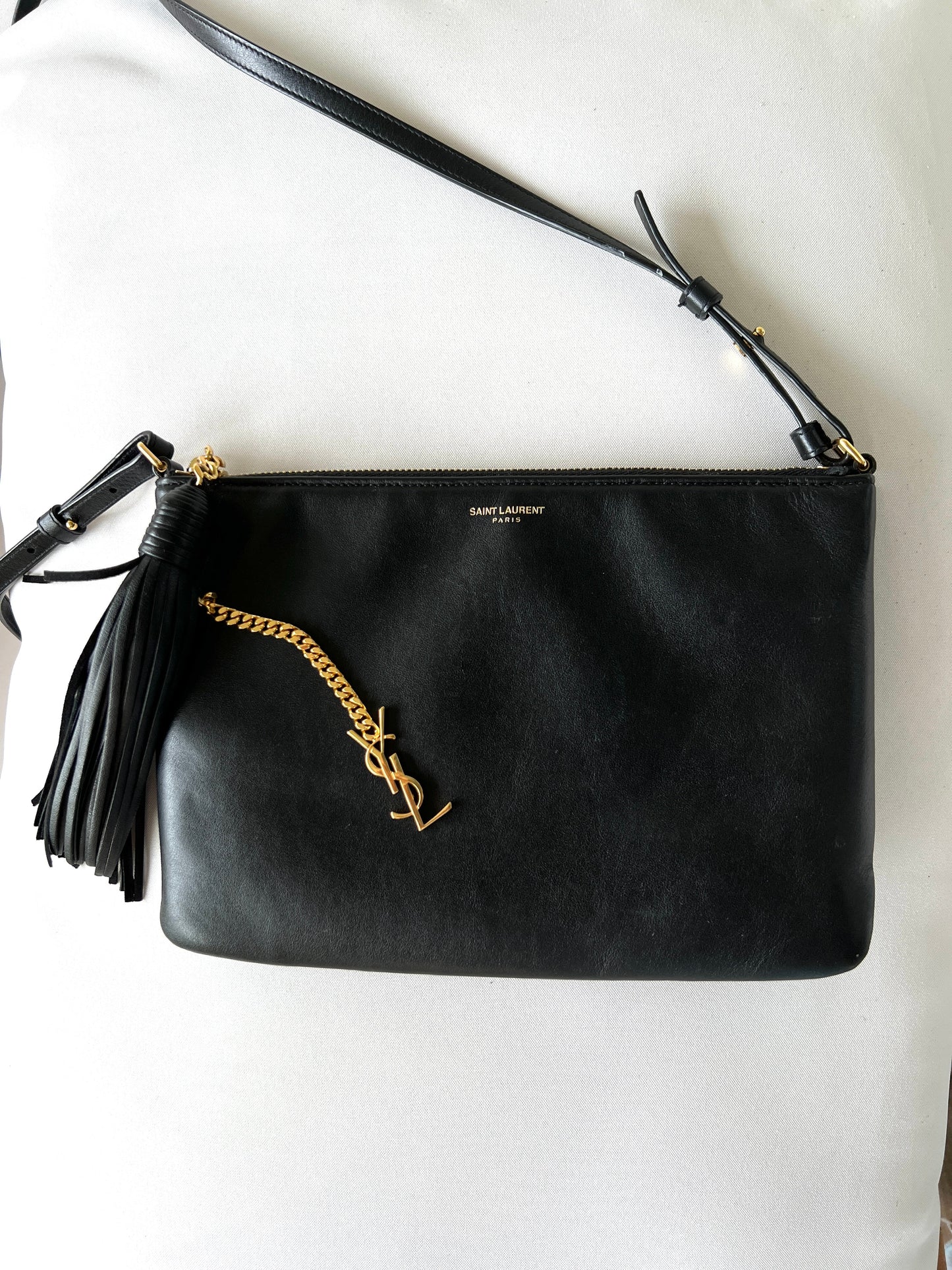 Black Cross-body Bag with Leather Tassel