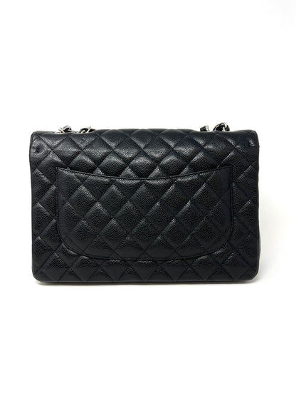 Jumbo Single Flap Caviar Leather and Silver Hardware