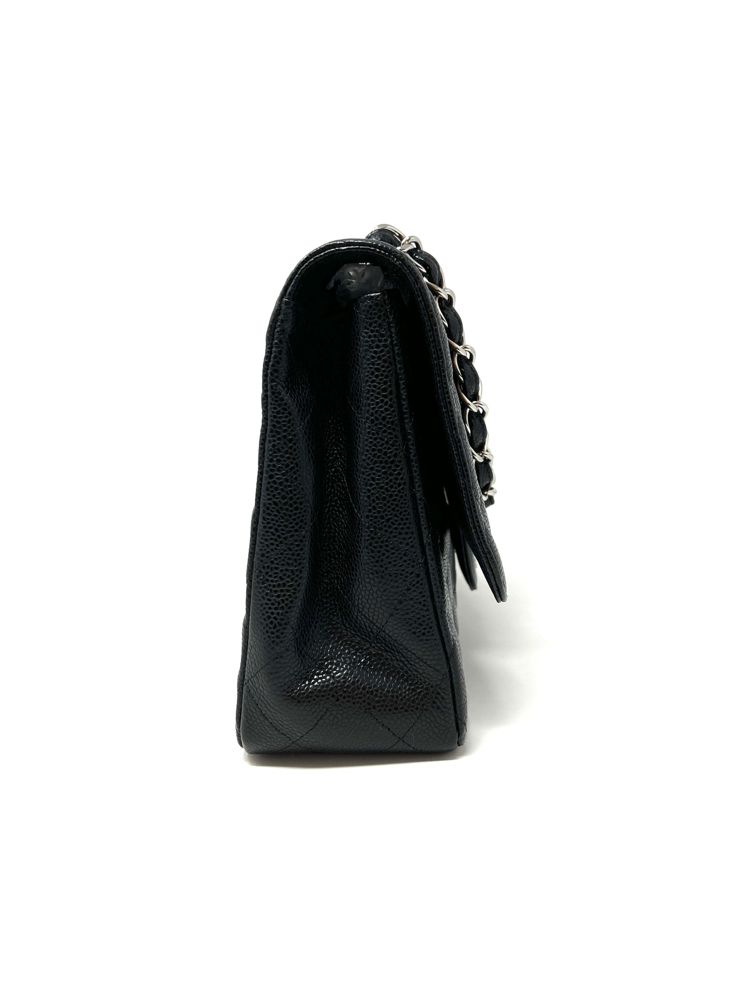 Jumbo Single Flap Caviar Leather and Silver Hardware
