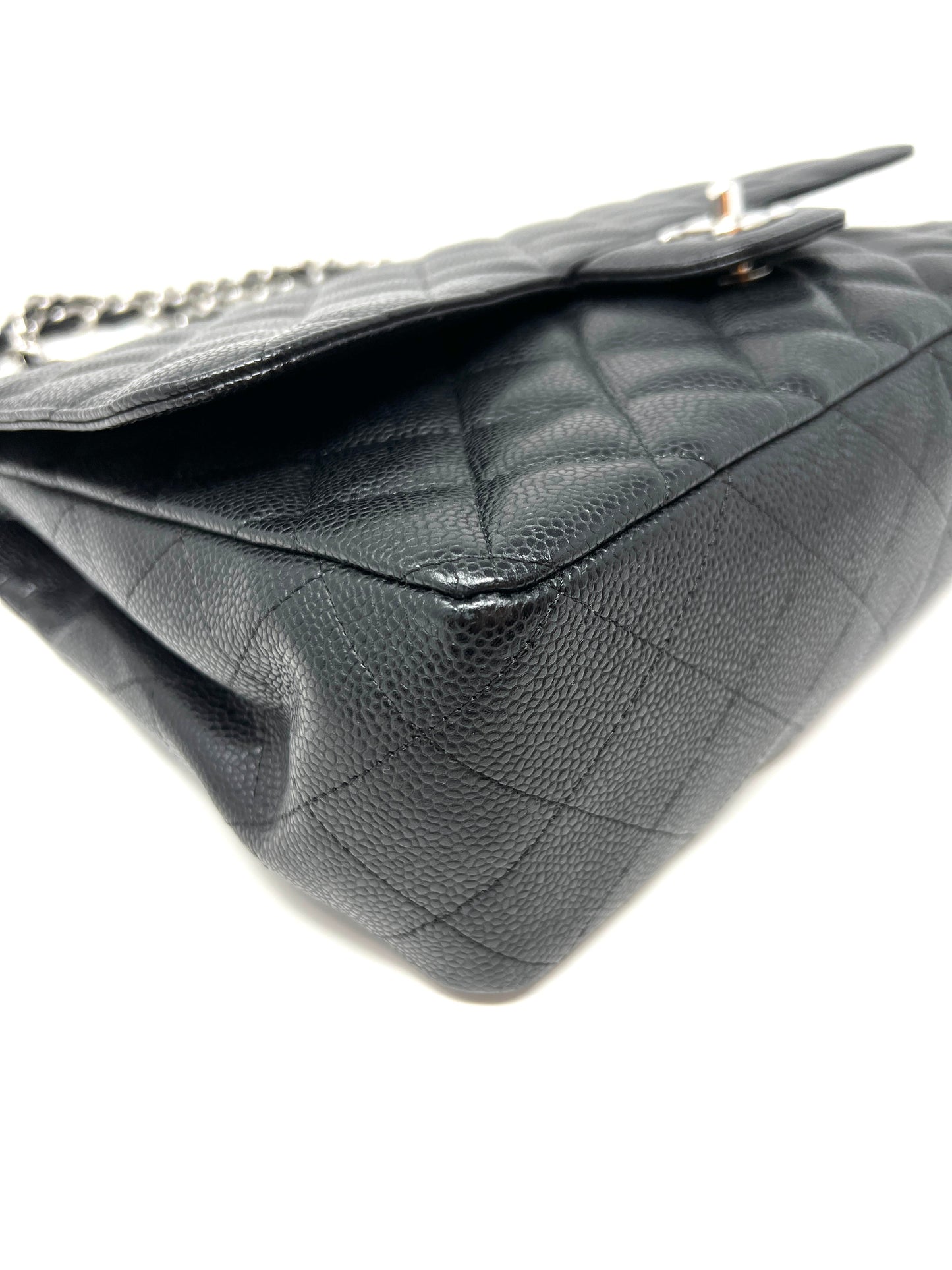 Jumbo Single Flap Caviar Leather and Silver Hardware