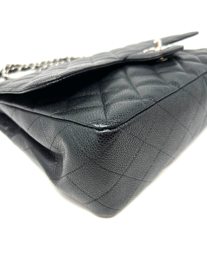 Jumbo Single Flap Caviar Leather and Silver Hardware