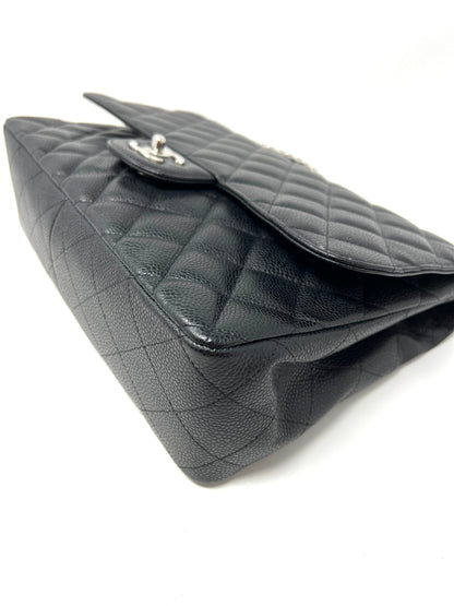 Jumbo Single Flap Caviar Leather and Silver Hardware