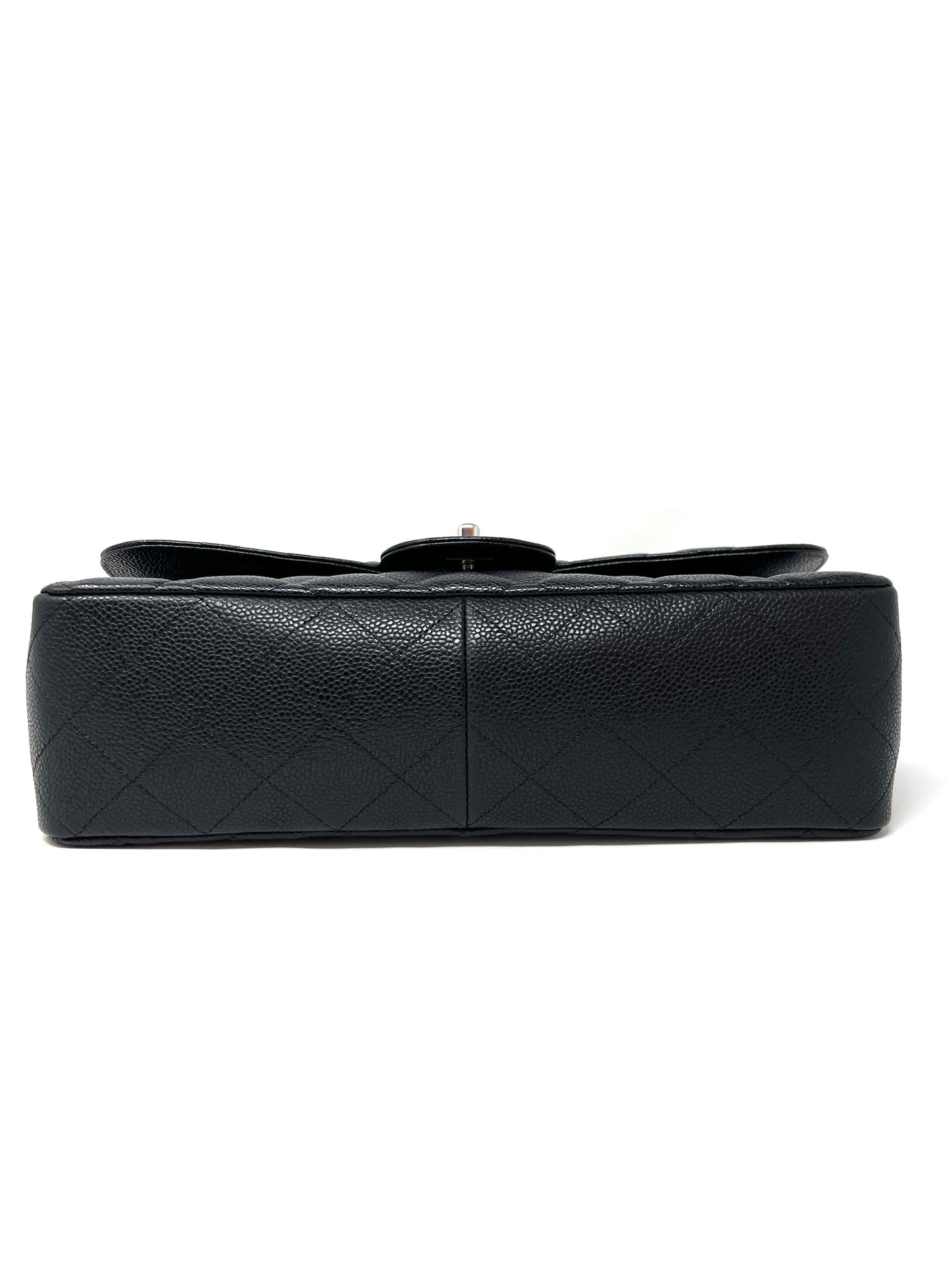 Jumbo Single Flap Caviar Leather and Silver Hardware