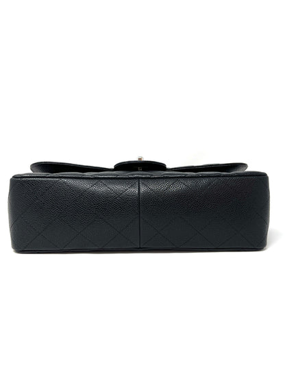 Jumbo Single Flap Caviar Leather and Silver Hardware
