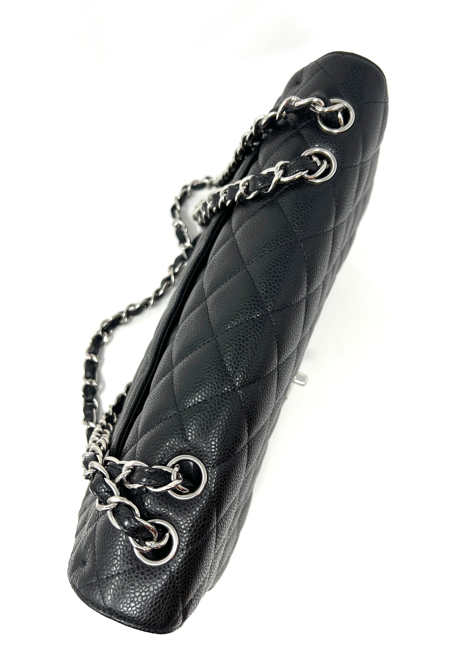 Jumbo Single Flap Caviar Leather and Silver Hardware