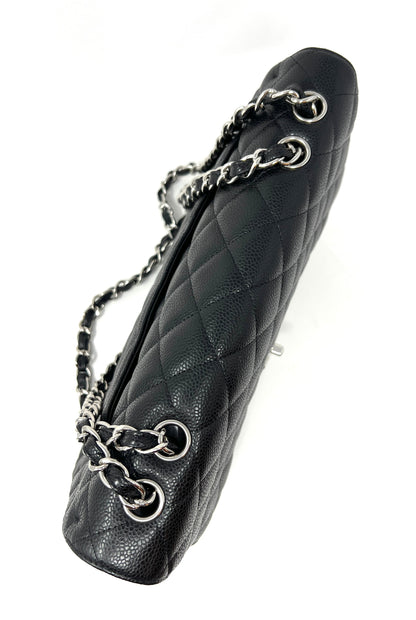 Jumbo Single Flap Caviar Leather and Silver Hardware