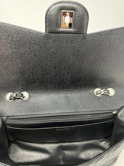 Jumbo Single Flap Caviar Leather and Silver Hardware