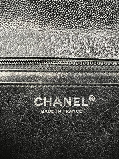 Jumbo Single Flap Caviar Leather and Silver Hardware
