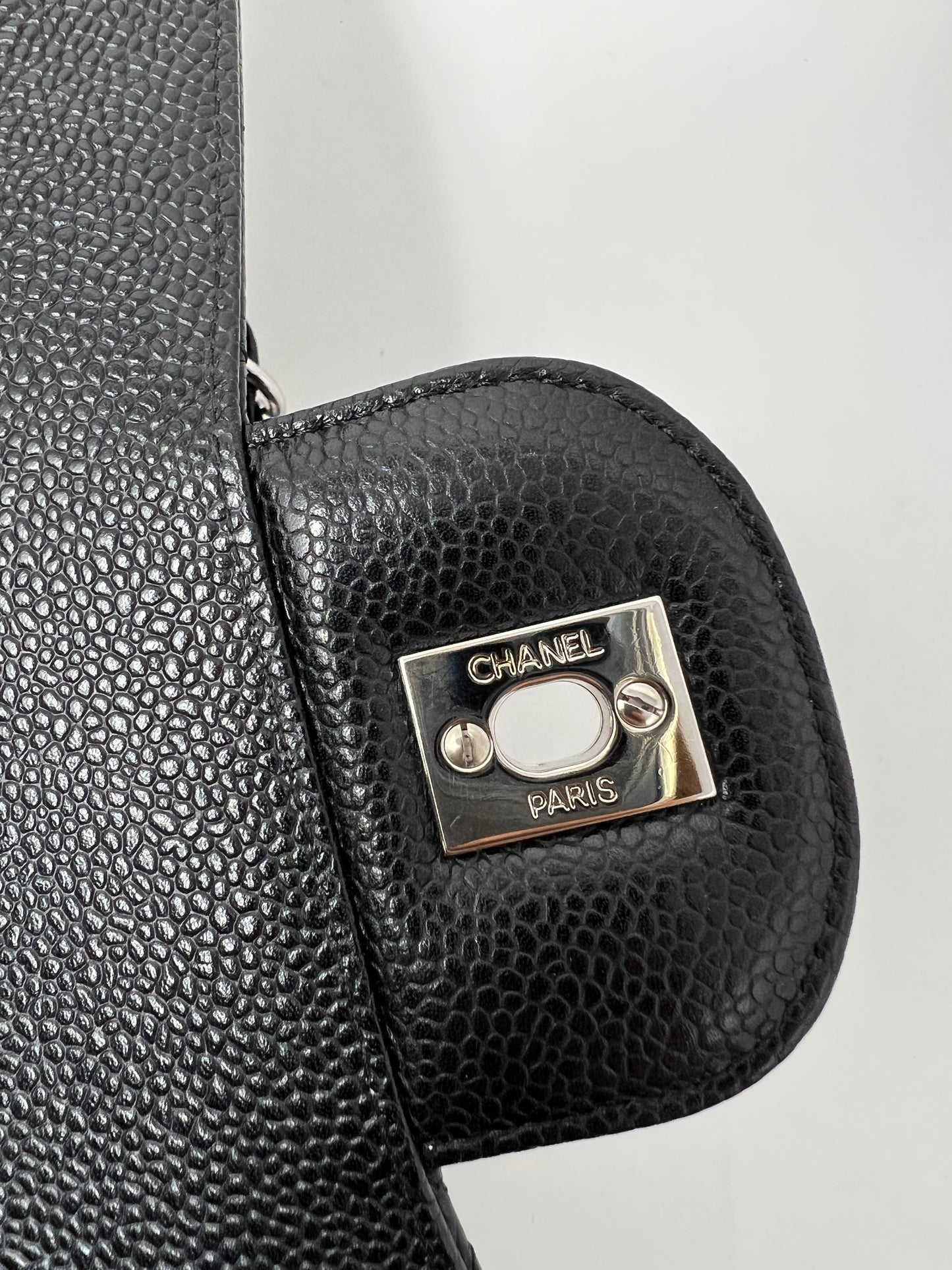 Jumbo Single Flap Caviar Leather and Silver Hardware
