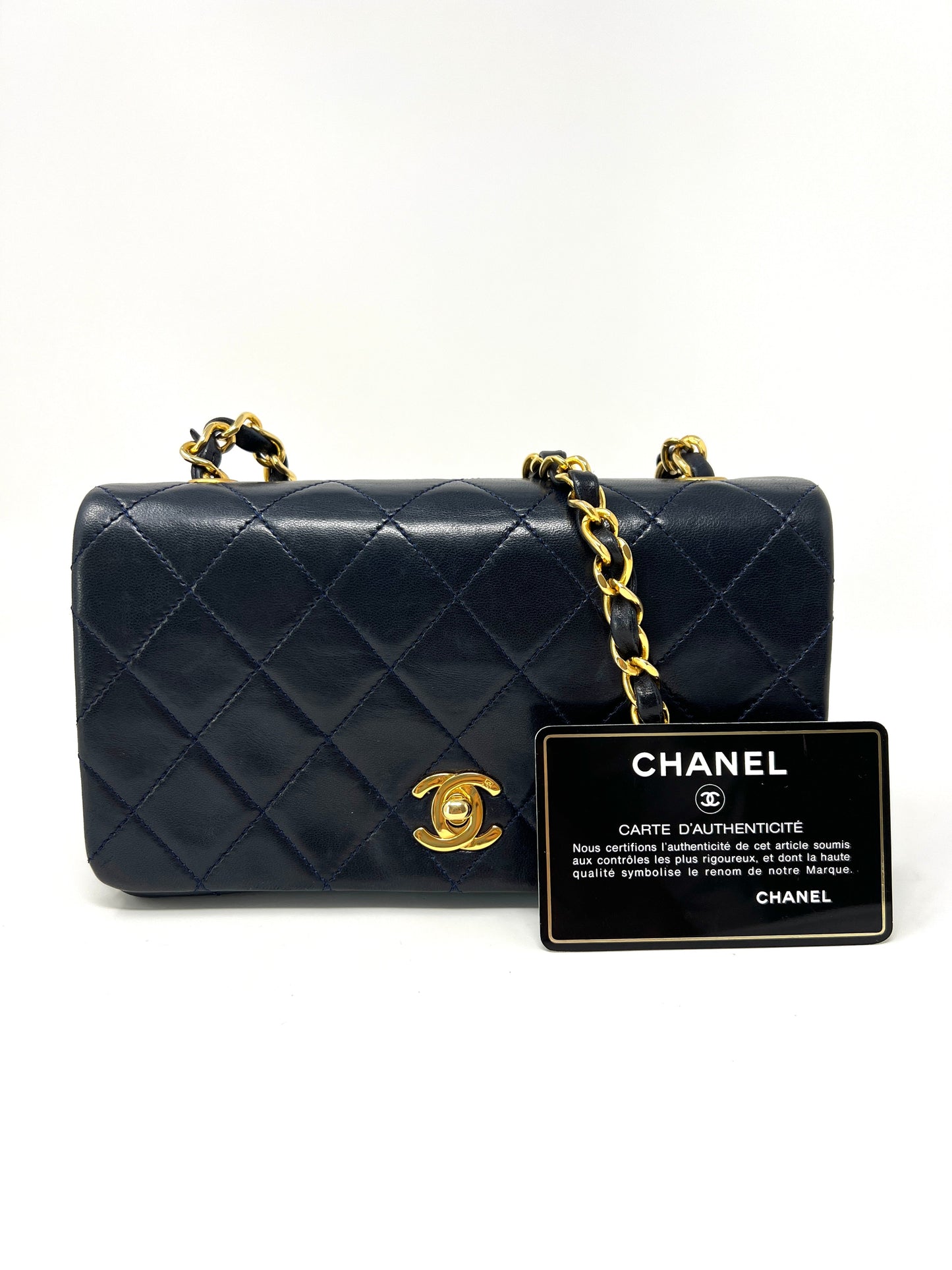 Vintage Navy Lambskin Full Flap