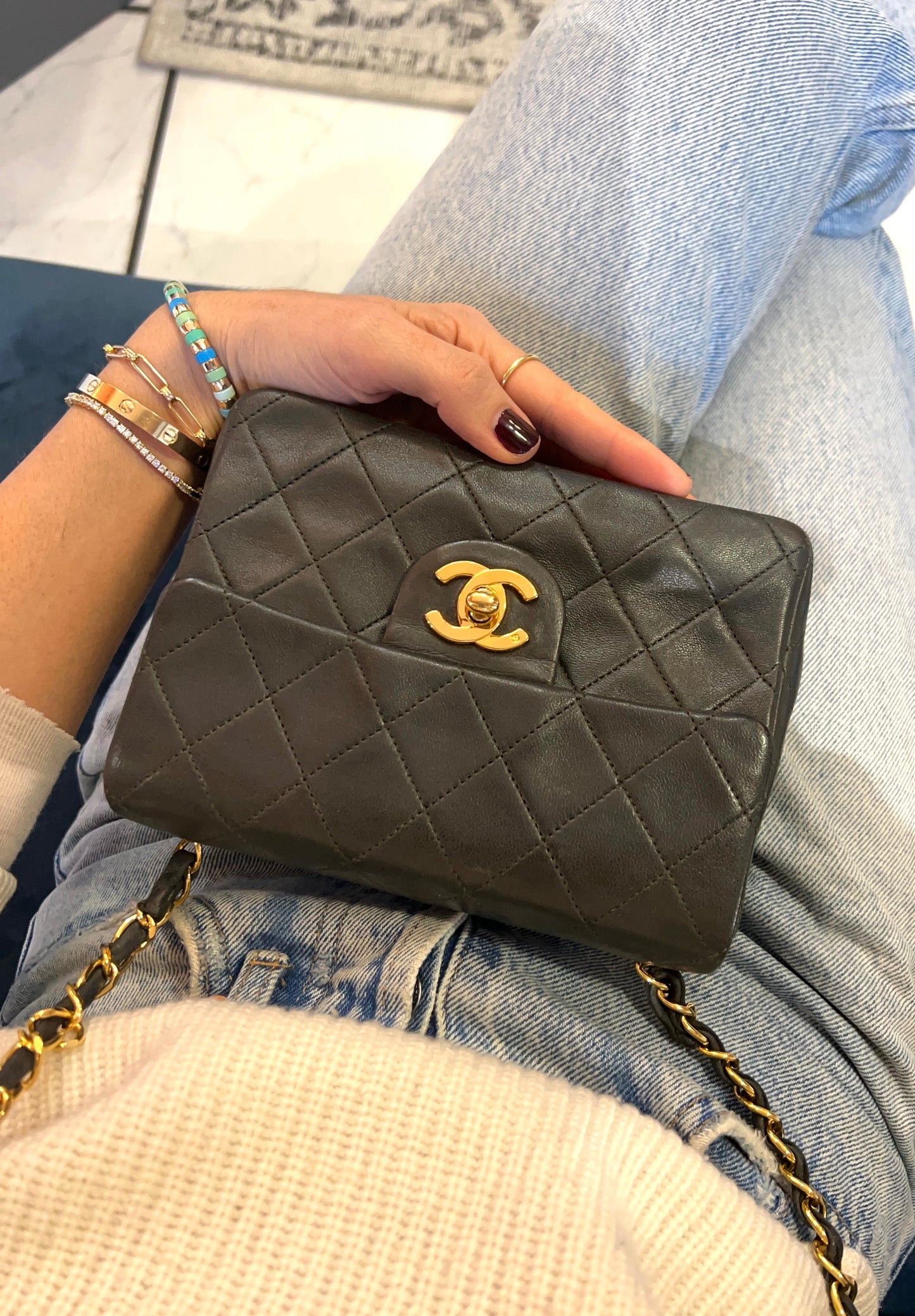 Square Mini Flap Bag in Khaki 1989-1991