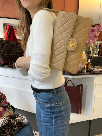 Both Sides Flap Handbag Beige