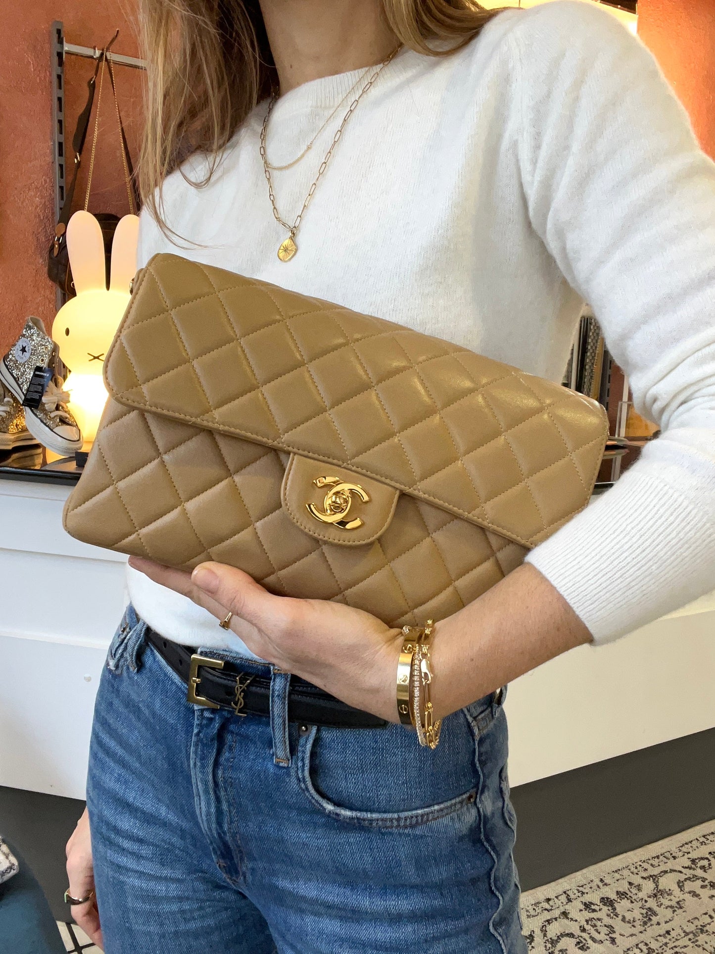 Both Sides Flap Handbag Beige