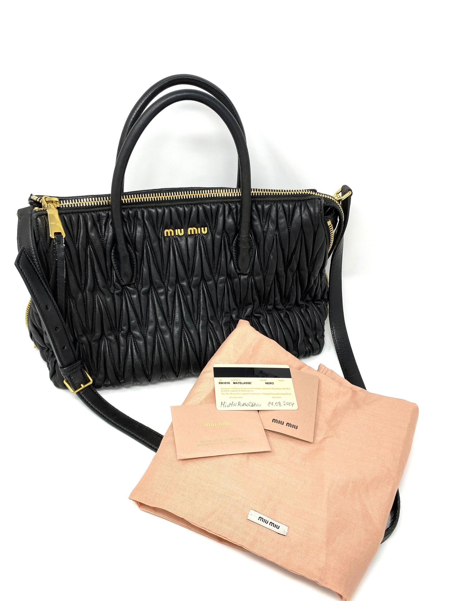 Miu Miu Matelassé Nappa Tote Black