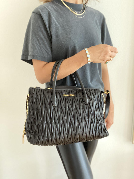 Miu Miu Matelassé Nappa Tote Black