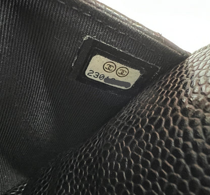 Wallet on Chain Black Caviar Leather and Silver Hardware
