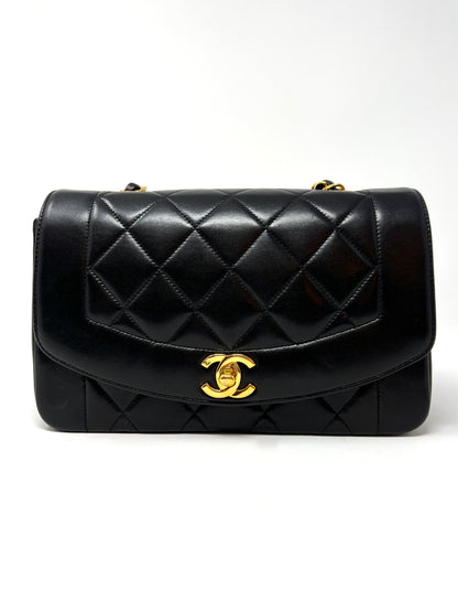 Vintage Quilted Lambskin Small Diana Flap with Gold Hardware