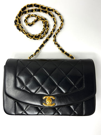 Vintage Quilted Lambskin Small Diana Flap with Gold Hardware