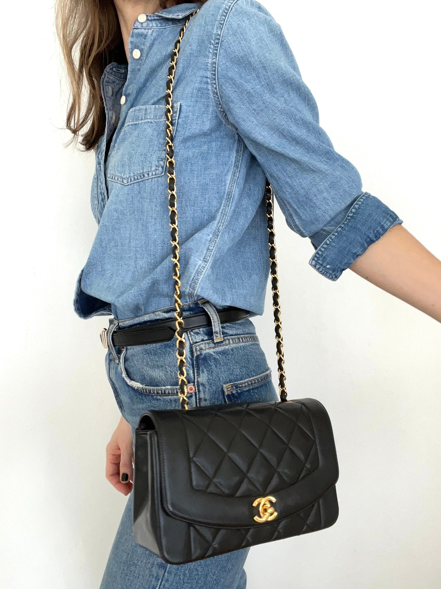 Vintage Quilted Lambskin Small Diana Flap with Gold Hardware