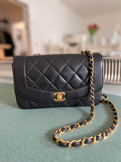 Vintage Quilted Lambskin Small Diana Flap with Gold Hardware