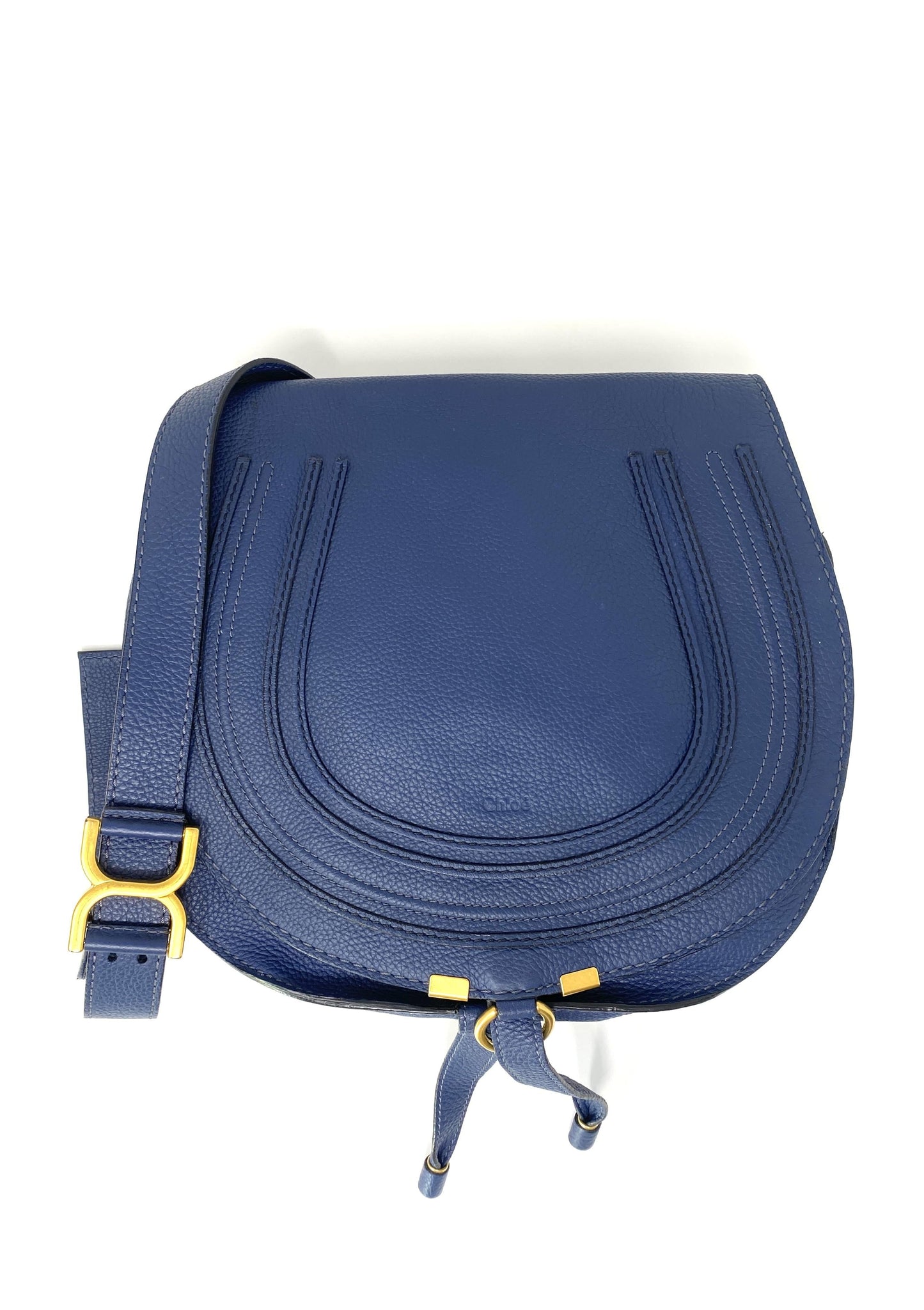 MARCIE Medium Leather Shoulder Bag in Royal Navy
