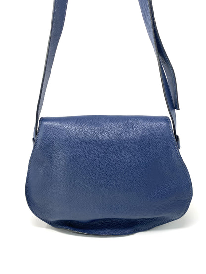 MARCIE Medium Leather Shoulder Bag in Royal Navy