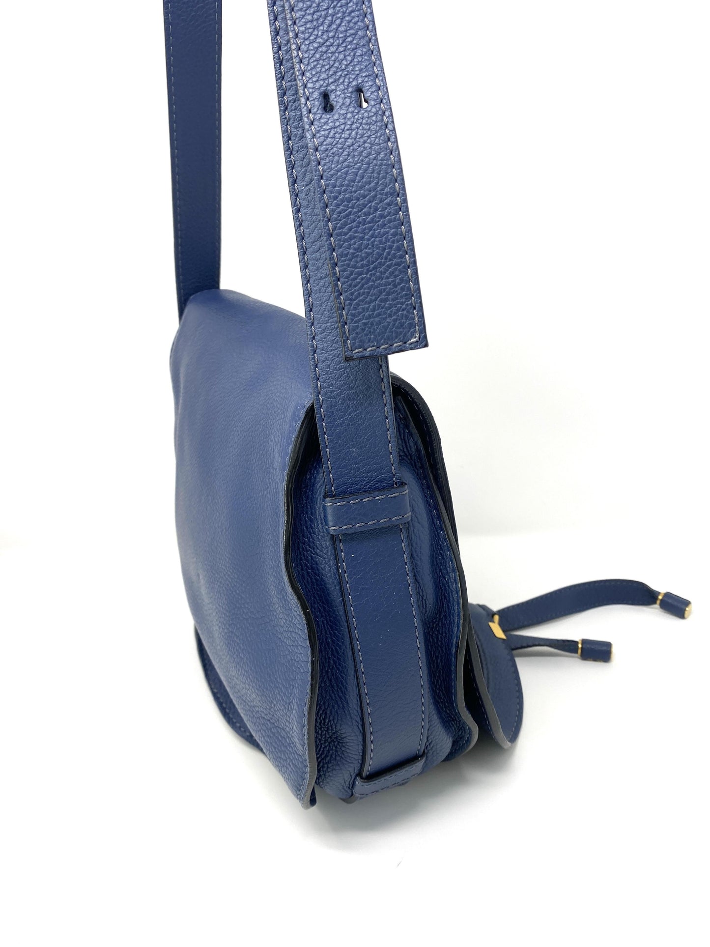 MARCIE Medium Leather Shoulder Bag in Royal Navy