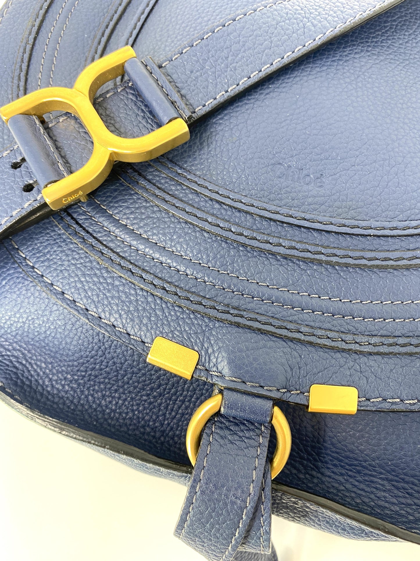 MARCIE Medium Leather Shoulder Bag in Royal Navy