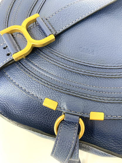 MARCIE Medium Leather Shoulder Bag in Royal Navy