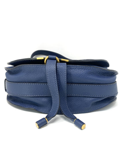 MARCIE Medium Leather Shoulder Bag in Royal Navy