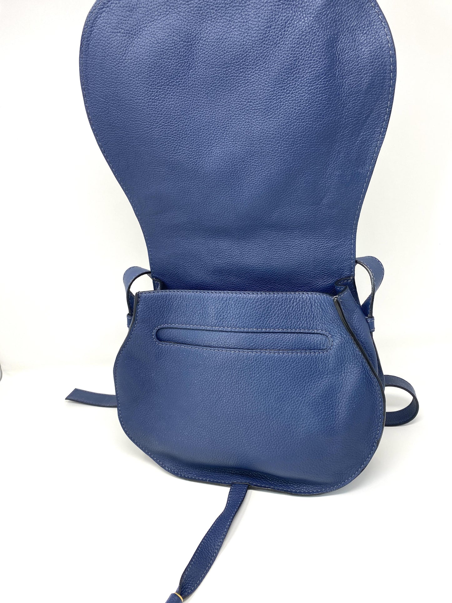 MARCIE Medium Leather Shoulder Bag in Royal Navy