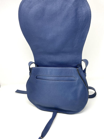MARCIE Medium Leather Shoulder Bag in Royal Navy