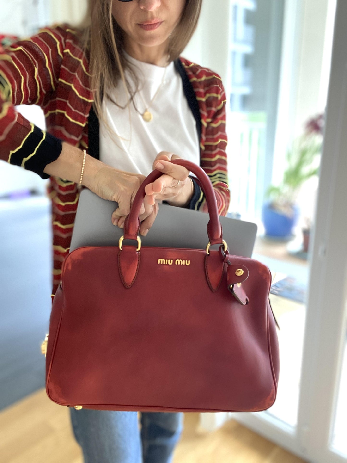 RED SOFT LEATHER HANDBAG BRIEFCASE