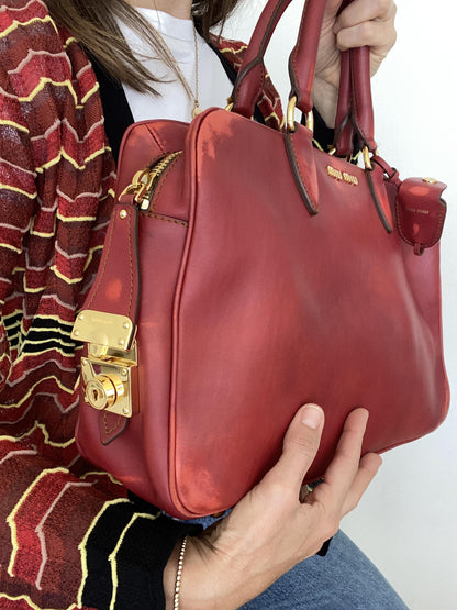 RED SOFT LEATHER HANDBAG BRIEFCASE