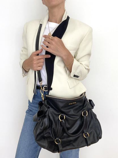 Vitello Lux Large Bow Bag in Black
