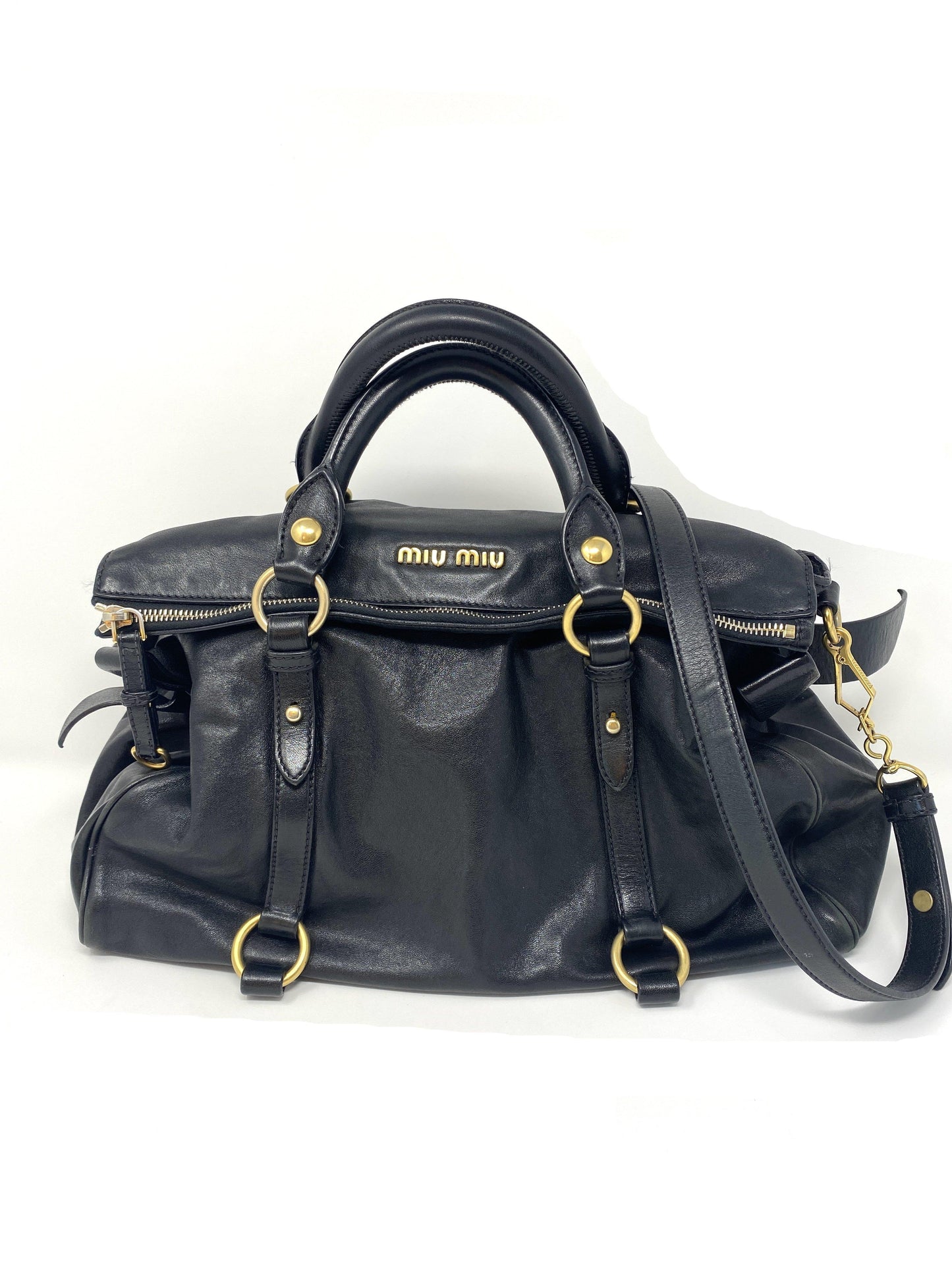 Vitello Lux Large Bow Bag in Black