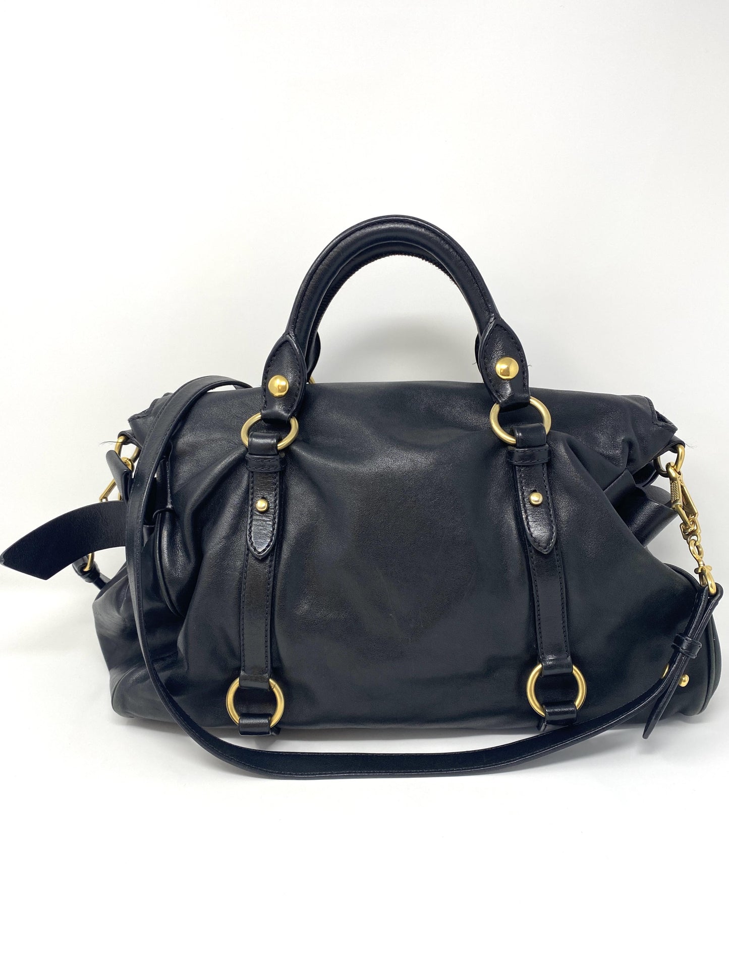 Vitello Lux Large Bow Bag in Black