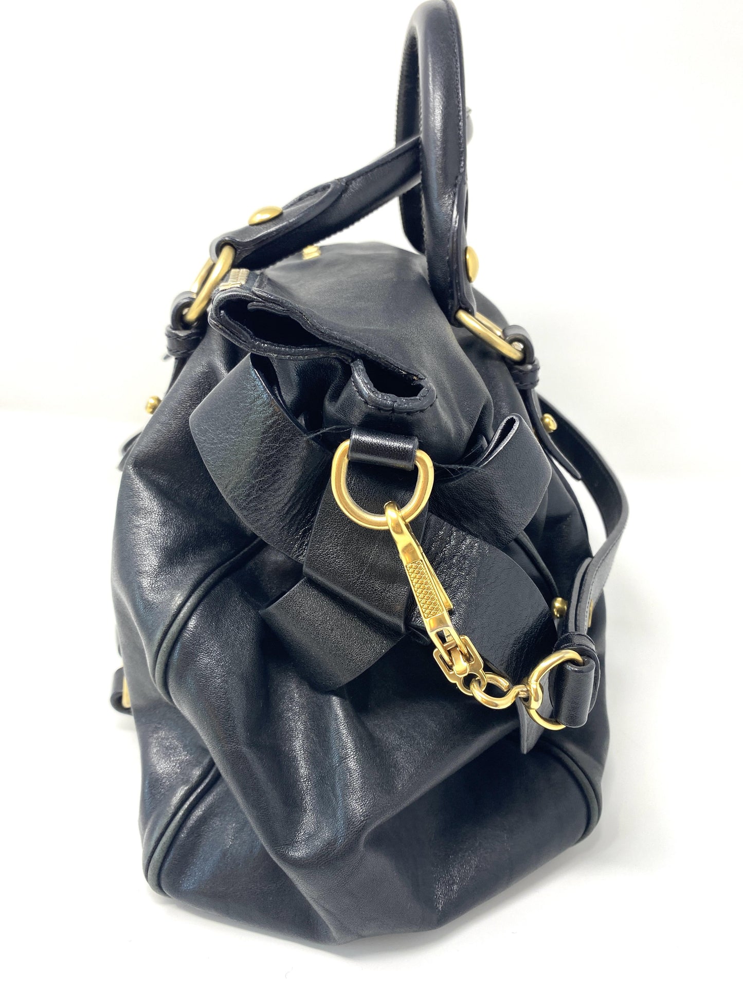 Vitello Lux Large Bow Bag in Black