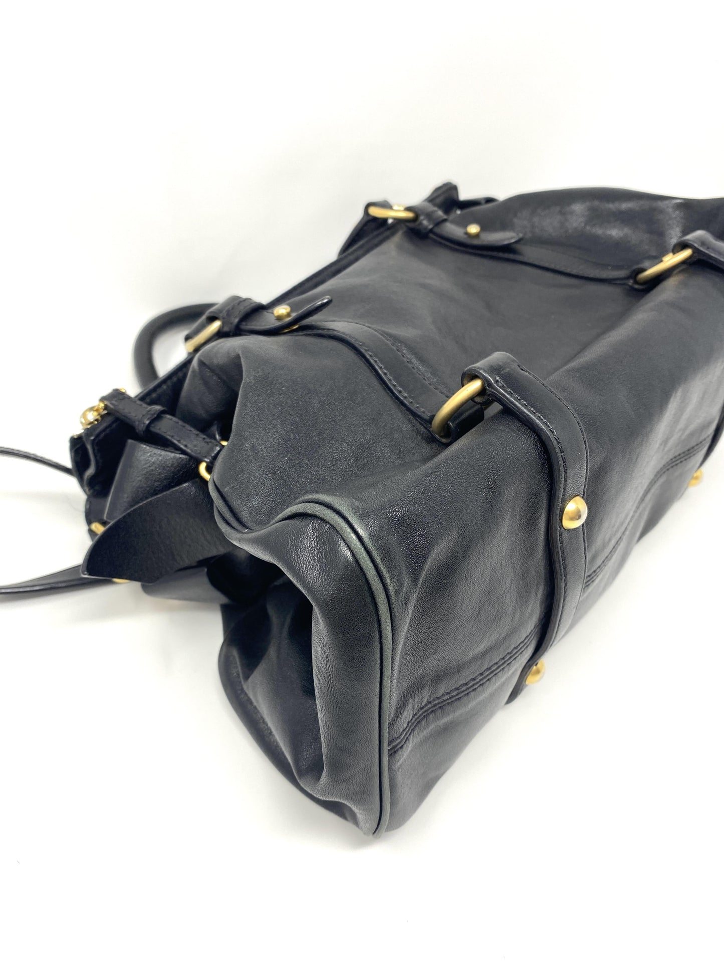 Vitello Lux Large Bow Bag in Black