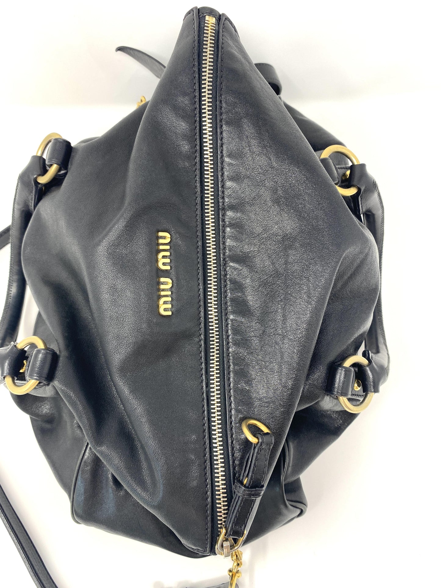 Vitello Lux Large Bow Bag in Black