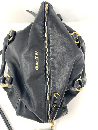 Vitello Lux Large Bow Bag in Black